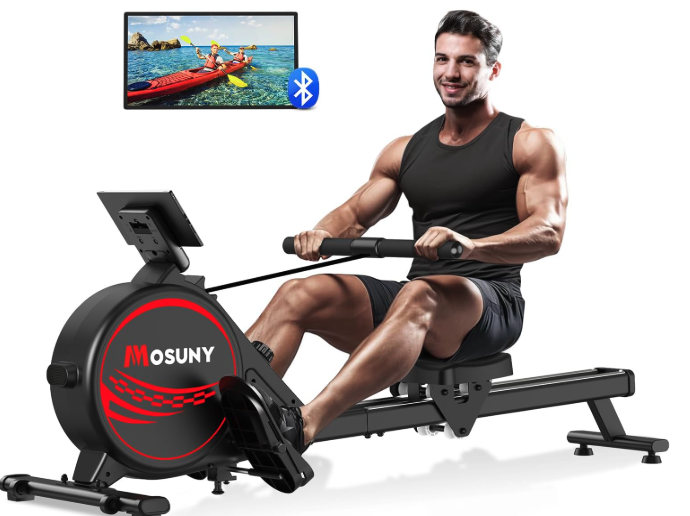 MOSUNY Magnetic Rowing Machines for Home Gym with 16 Levels Resistance, Double Slide Rails